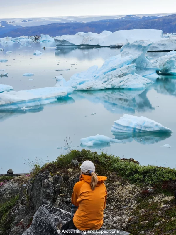 Looking over the Sermilik Fjord East Greenland with the Greenland icecap in the background