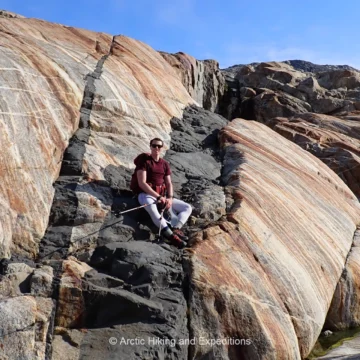 Giant rock formations on the Icefjord trek, East Greenland.