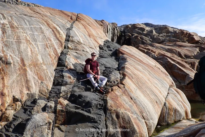 Giant rock formations on the Icefjord trek, East Greenland.