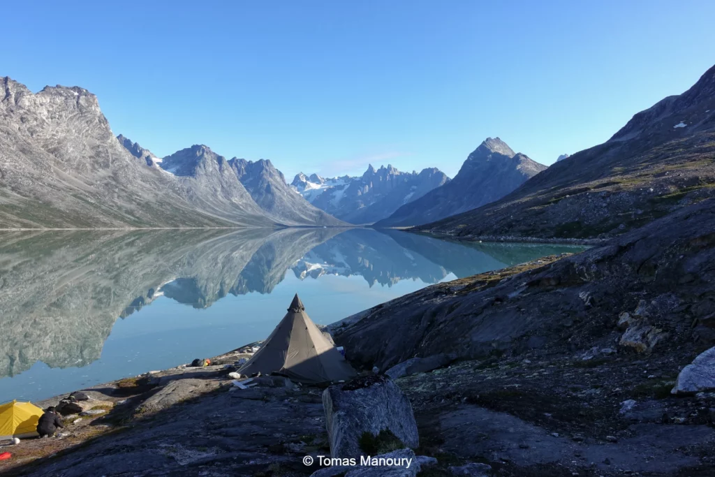 A campsite in Tasiilaq fjord East Greenland.