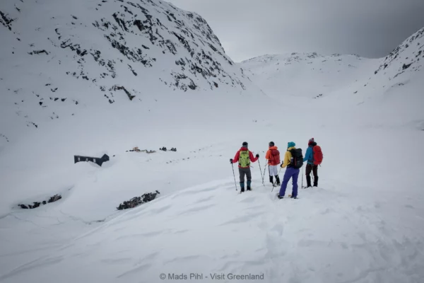 Snowshoers overlooking the Sermilik ice fjord in East Greenland