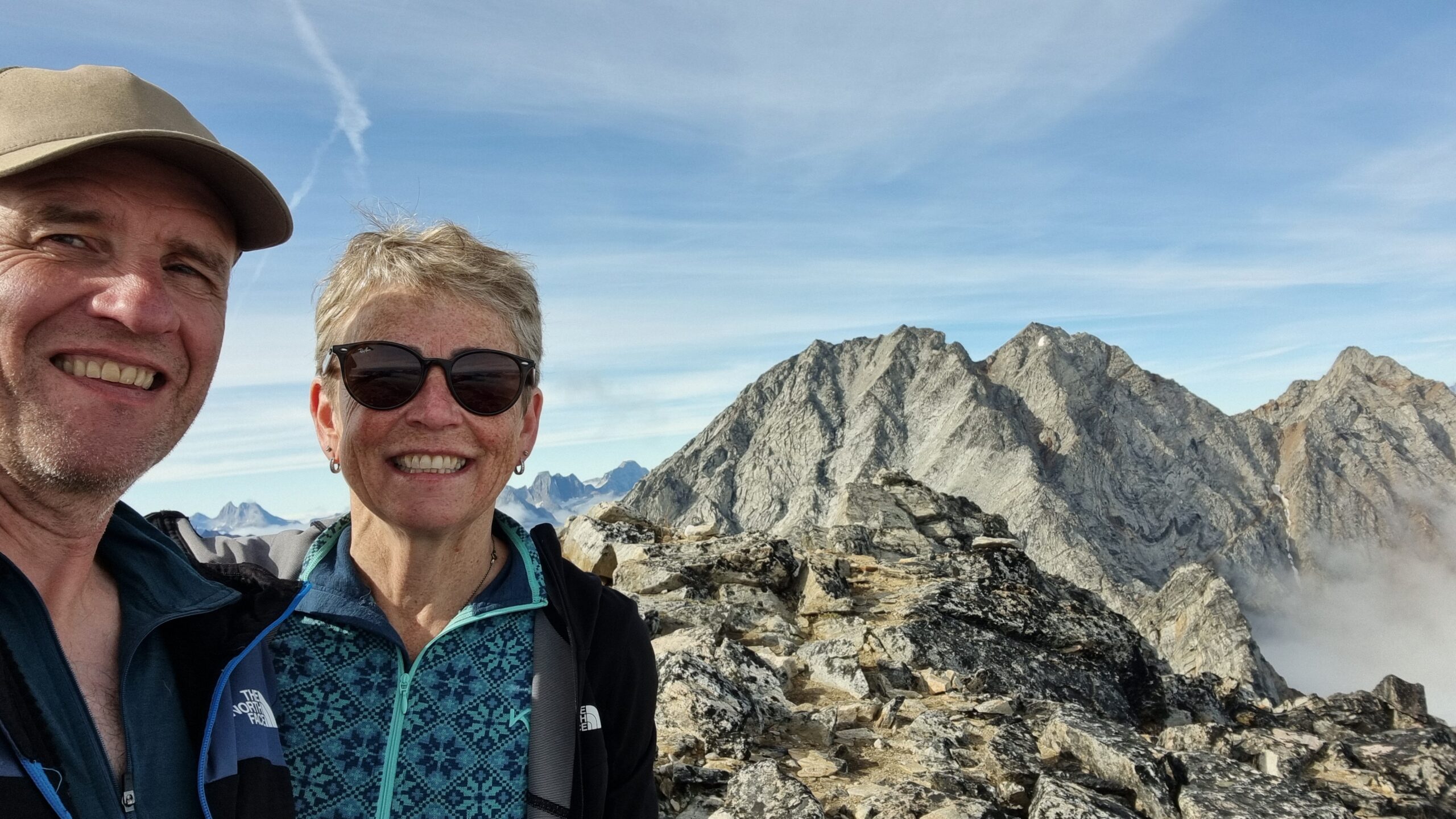 Kristinn Gardarsson with wife Sigrun Barkardottir on a mountaintop near Kuummiit, East Greenland